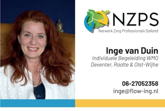 Mijn naam is Inge van Duin, praktijk Flow-ing, onderdeel van NZPS, netwerk zorg professionals Salland.