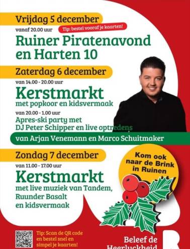 Kerstmarkt met live muziek van Tandem, Ruunder Basalt en kidsvermaak